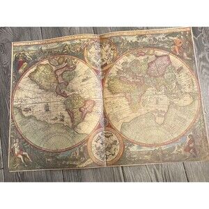 1963 Archival Print World Map ORBIS TERRAE COMPENDIOSA DESCRIPTIO by LINSCHOTEN